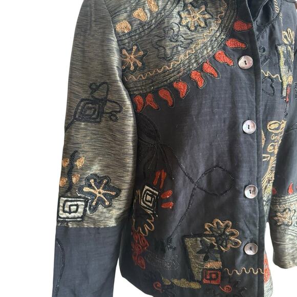 Alex Kim PM Black Embroidered Boho Button Jacket Art to Wear India Cotton Rayon - Picture 5 of 7